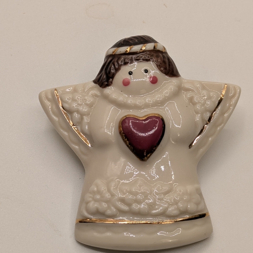 Ceramic Angel Figurine with Heart Accent Pin Brooch